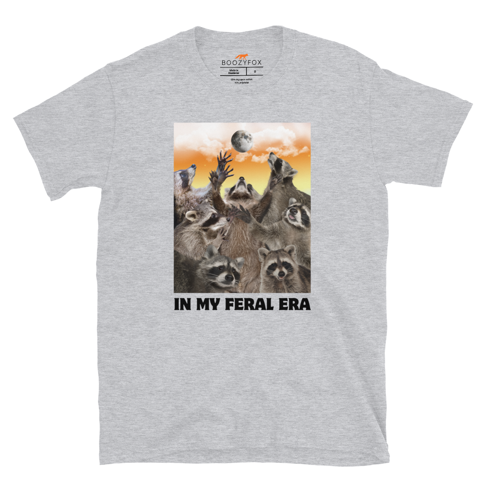 Funny In My Feral Era Raccoon graphic t-shirt in sport grey by Boozy Fox
