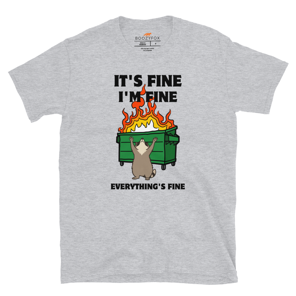 Funny Dumpster Fire Raccoon graphic t-shirt in sport grey by Boozy Fox