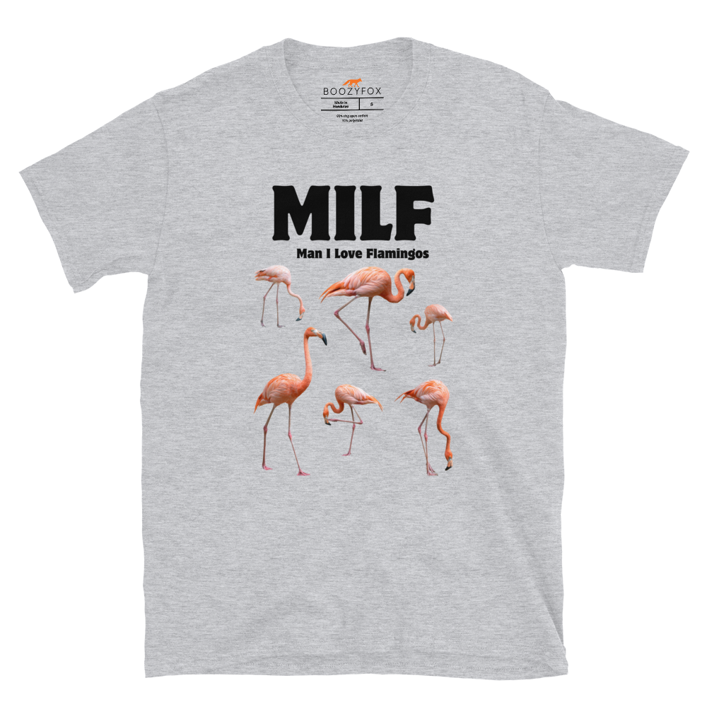 Funny Man I Love Flamingos graphic t-shirt in sport grey by Boozy Fox