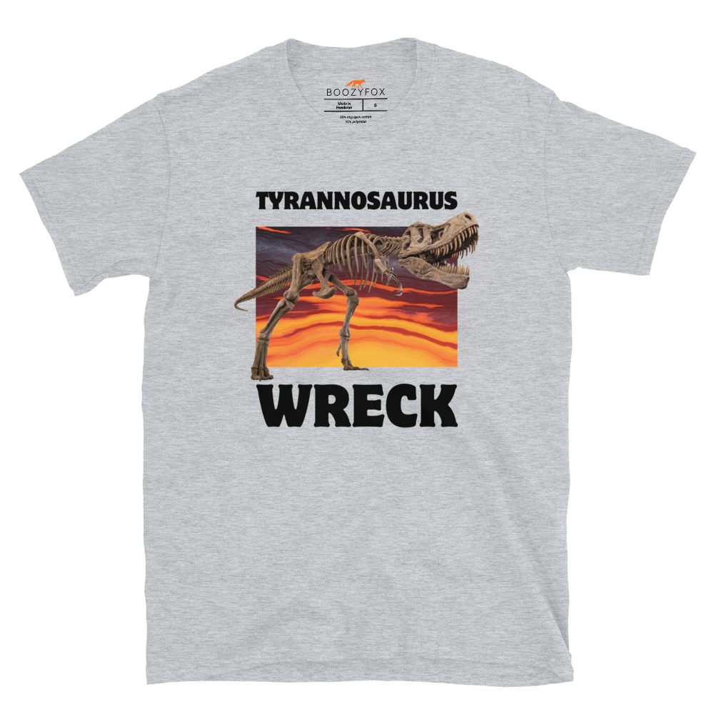 Funny Tyrannosaurus Wreck T-Rex Dinosaur graphic t-shirt in sport grey by Boozy Fox