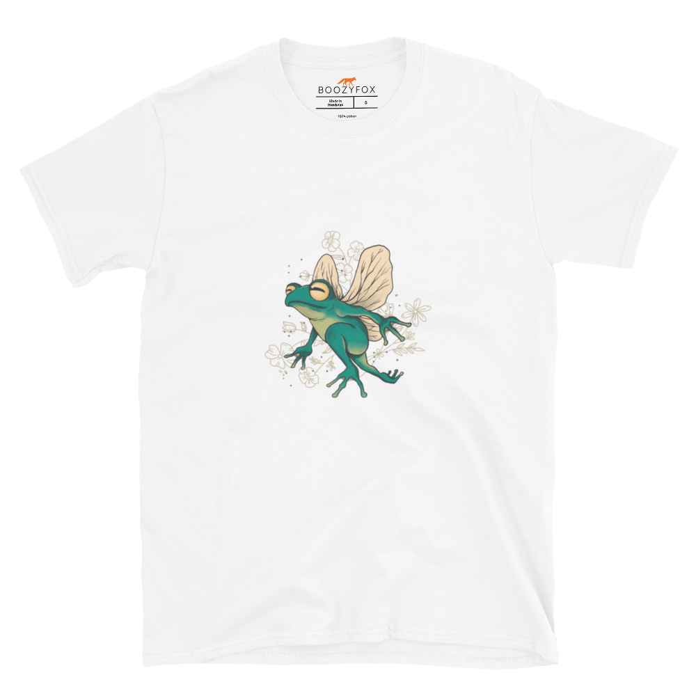 White Fairy Frog T-Shirt featuring an adorable Fairy Frog graphic on the chest - Funny Graphic Frog T-Shirts - Boozy Fox