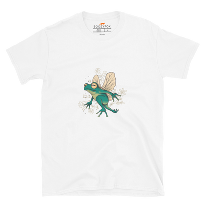 White Fairy Frog T-Shirt featuring an adorable Fairy Frog graphic on the chest - Funny Graphic Frog T-Shirts - Boozy Fox