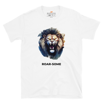 White Lion T-Shirt featuring a Roar-Some graphic on the chest - Cool Graphic Lion T-Shirts - Boozy Fox