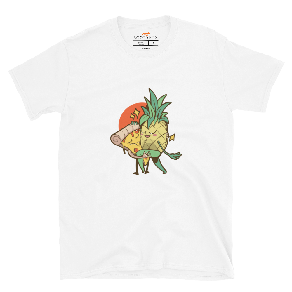 White Pineapple Pizza T-Shirt featuring the hilarious Pineapple & Pizza graphic on the chest - Funny Graphic Pineapple Pizza T-Shirts - Boozy Fox