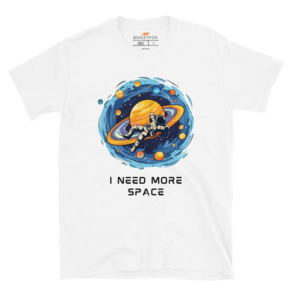 White Astronaut T-Shirt featuring a captivating I Need More Space graphic on the chest - Funny Graphic Space T-Shirts - Boozy Fox