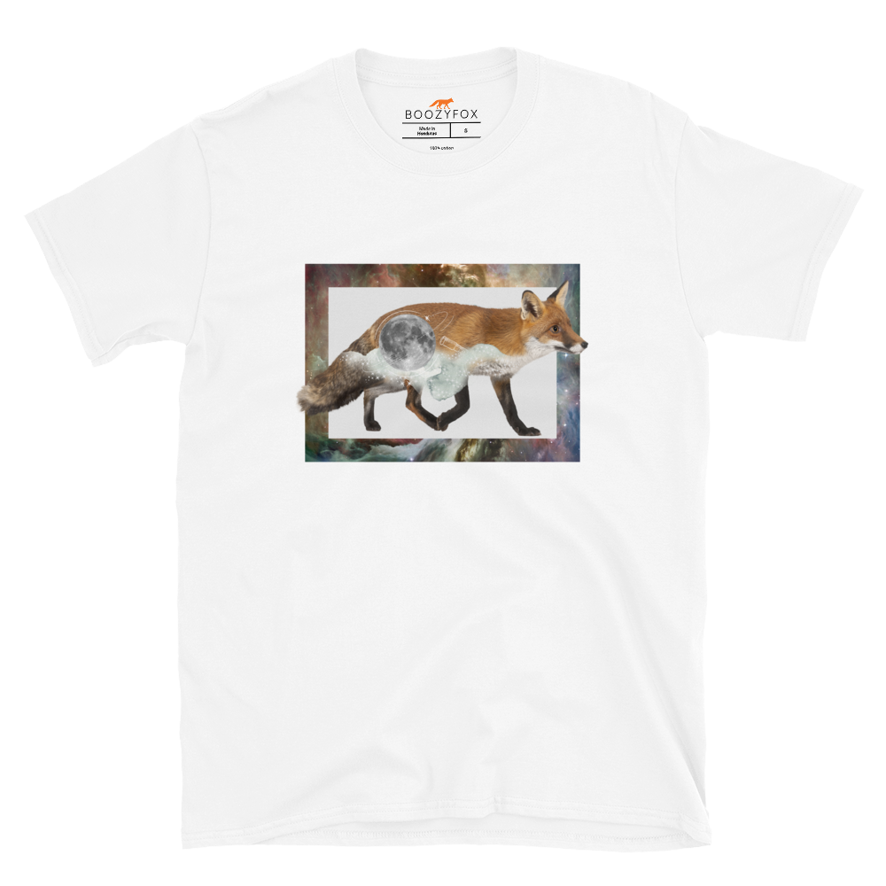 White Fox T-Shirt featuring a captivating Space Fox graphic on the chest - Cool Graphic Fox T-Shirts - Boozy Fox