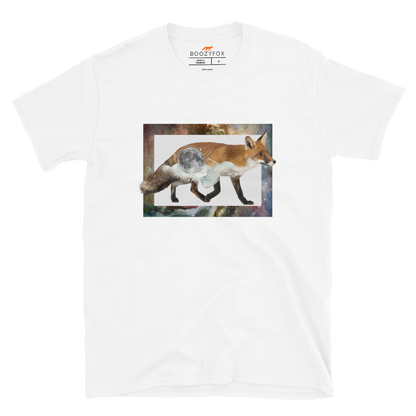 White Fox T-Shirt featuring a captivating Space Fox graphic on the chest - Cool Graphic Fox T-Shirts - Boozy Fox
