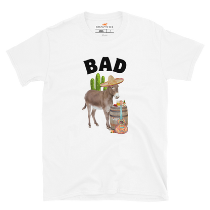 White Donkey T-Shirt Featuring a Funny Bad Ass Donkey graphic on the chest - Funny Graphic Bad Ass Donkey T-Shirts - Boozy Fox