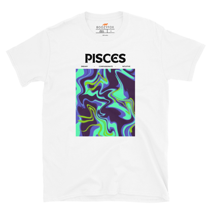 White Pisces T-Shirt featuring an Abstract Pisces Star Sign graphic on the chest - Cool Graphic Zodiac T-Shirts - Boozy Fox