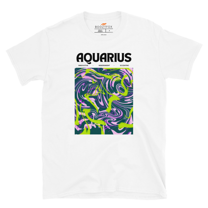 White Aquarius T-Shirt featuring an Abstract Aquarius Star Sign graphic on the chest - Cool Graphic Zodiac T-Shirts - Boozy Fox