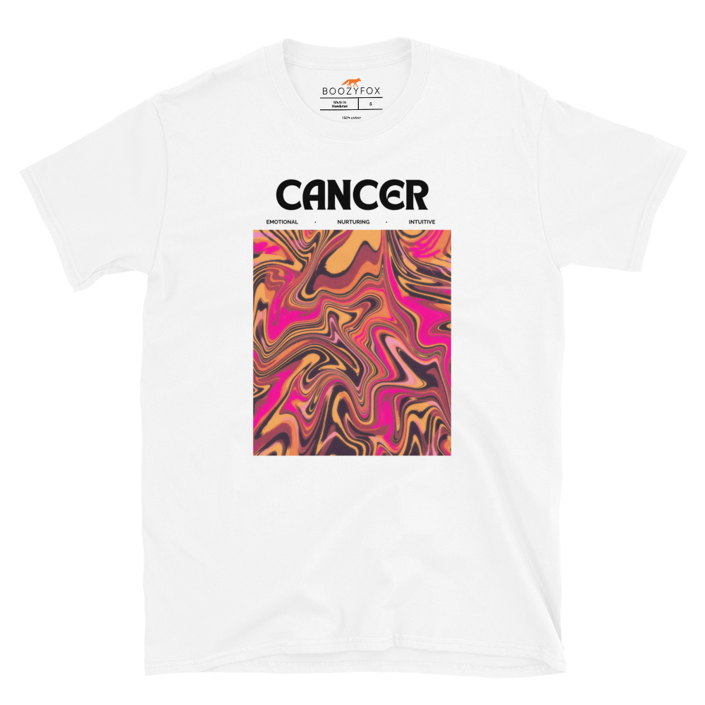 White Cancer T-Shirt featuring an Abstract Cancer Star Sign graphic on the chest - Cool Graphic Zodiac T-Shirts - Boozy Fox