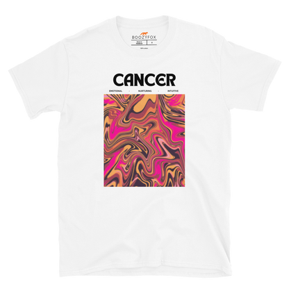 White Cancer T-Shirt featuring an Abstract Cancer Star Sign graphic on the chest - Cool Graphic Zodiac T-Shirts - Boozy Fox