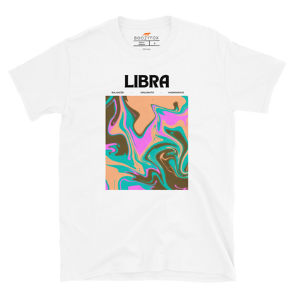 White Libra T-Shirt featuring an Abstract Libra Star Sign graphic on the chest - Cool Graphic Zodiac T-Shirts - Boozy Fox