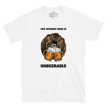 White Bear T-Shirt featuring a Life Without Beer Is Unbeerable graphic on the chest - Funny Graphic Bear T-Shirts - Boozy Fox