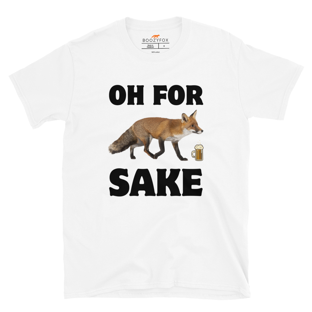 White Fox T-Shirt featuring a Oh For Fox Sake graphic on the chest - Funny Graphic Fox T-Shirts - Boozy Fox