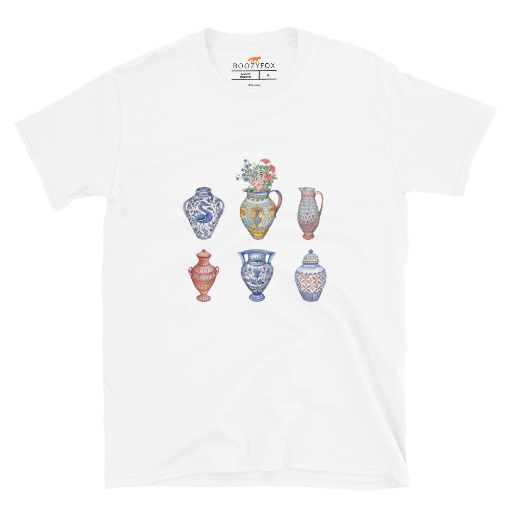 White Vase T-Shirt featuring a chic vase graphic on the chest - Artsy Graphic Vase T-Shirts - Boozy Fox