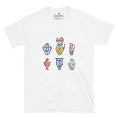 White Vase T-Shirt featuring a chic vase graphic on the chest - Artsy Graphic Vase T-Shirts - Boozy Fox
