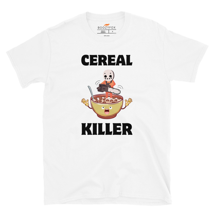 White Cereal Killer T-Shirt featuring a Cereal Killer graphic on the chest - Funny Graphic T-Shirts - Boozy Fox
