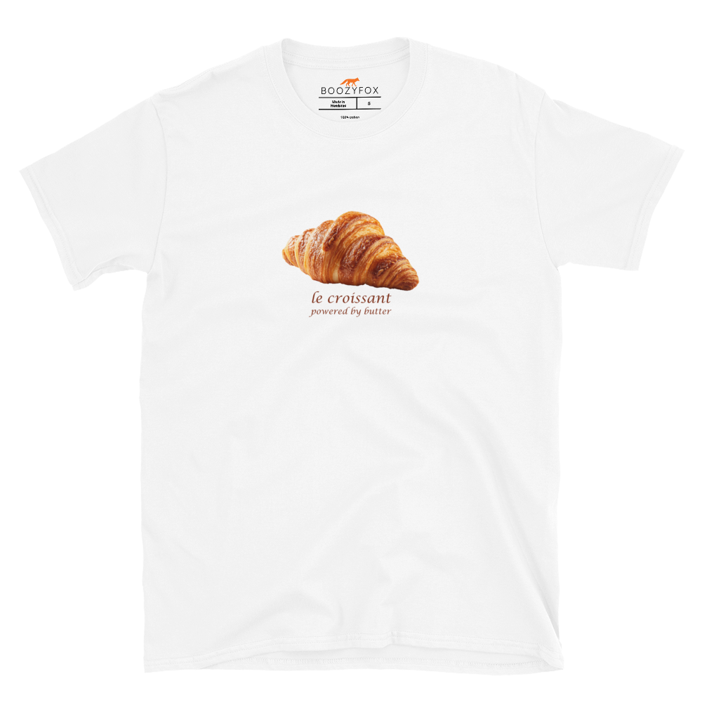 Funny Le Croissant graphic t-shirt in white by Boozy Fox