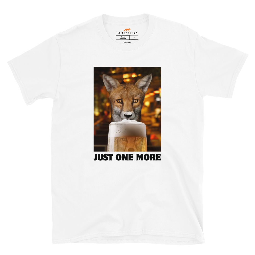 Funny Just One More Fox graphic t-shirt in white by Boozy Fox