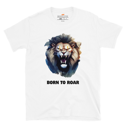 Funny Born to Roar Lion graphic t-shirt in white by Boozy Fox