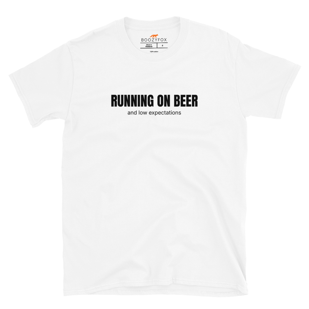 Funny Running on Beer graphic t-shirt in white by Boozy Fox
