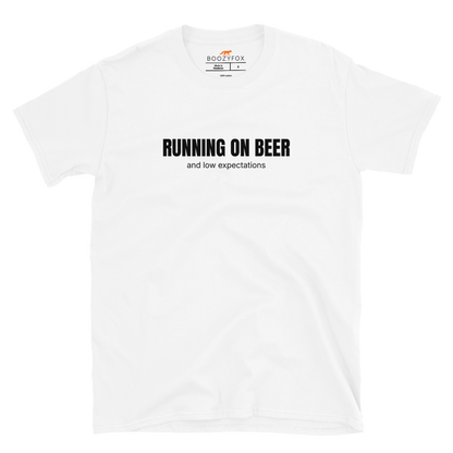 Funny Running on Beer graphic t-shirt in white by Boozy Fox