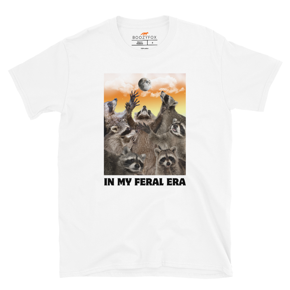 Funny In My Feral Era Raccoon graphic t-shirt in white by Boozy Fox