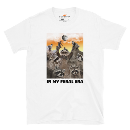 Funny In My Feral Era Raccoon graphic t-shirt in white by Boozy Fox