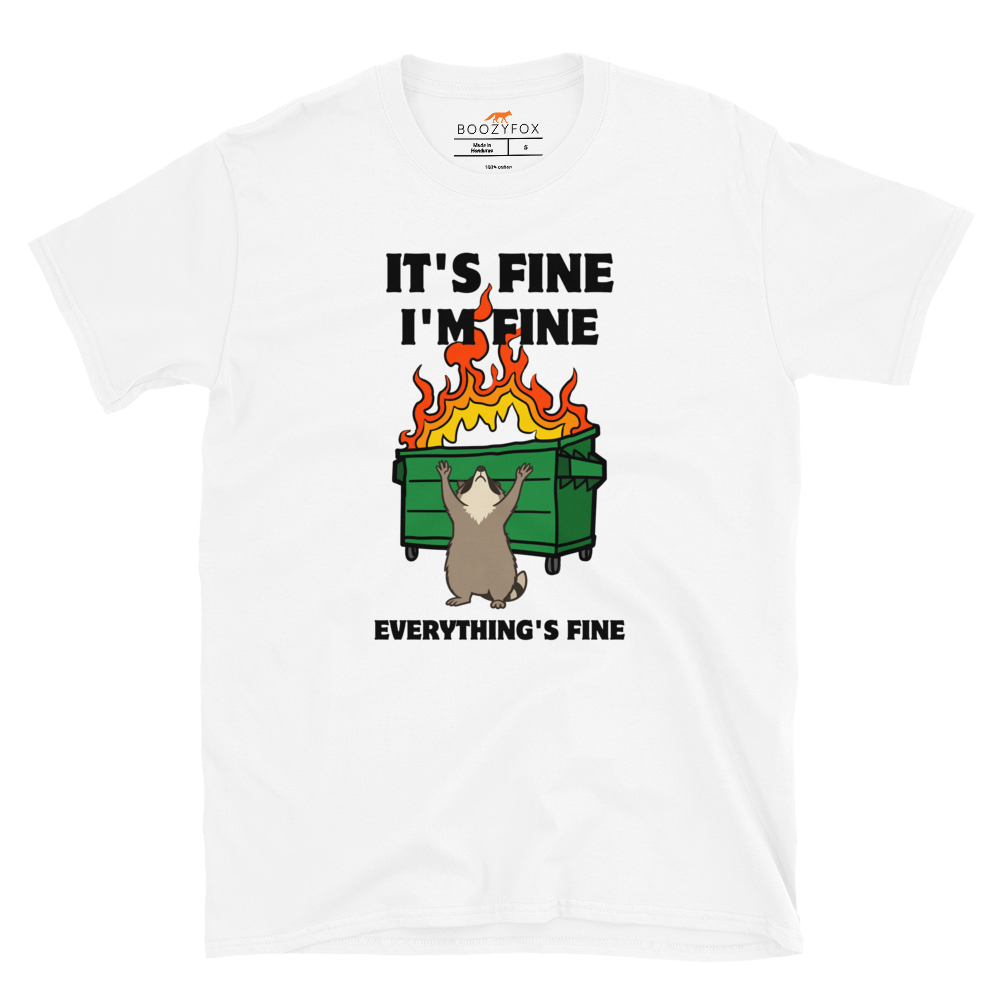 Funny Dumpster Fire Raccoon graphic t-shirt in white by Boozy Fox