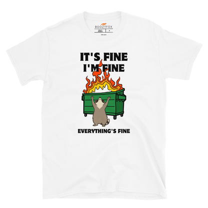 Funny Dumpster Fire Raccoon graphic t-shirt in white by Boozy Fox