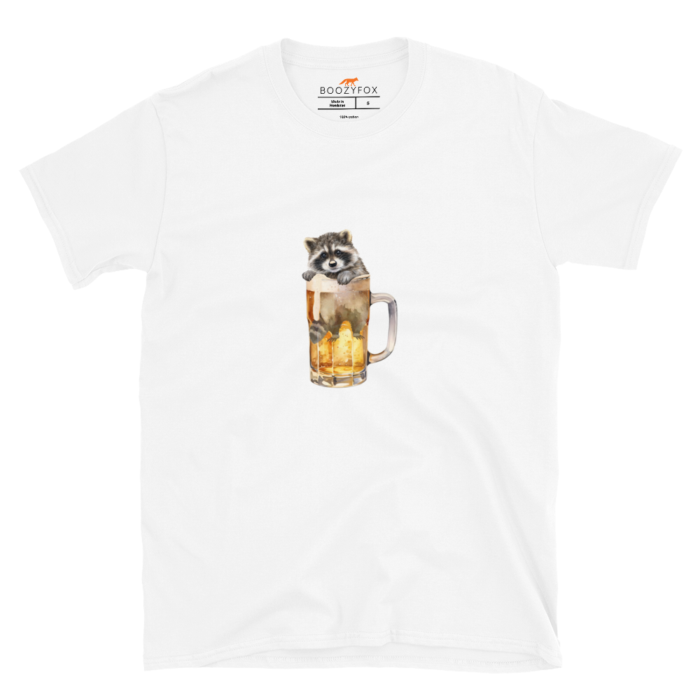 Funny Raccoon in Beer Glass beer lover graphic t-shirt in white by Boozy Fox