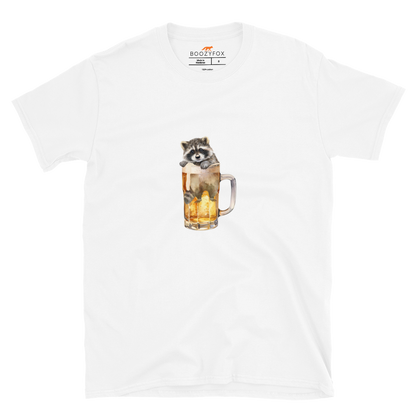 Funny Raccoon in Beer Glass beer lover graphic t-shirt in white by Boozy Fox