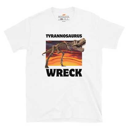 Funny Tyrannosaurus Wreck T-Rex Dinosaur graphic t-shirt in white by Boozy Fox