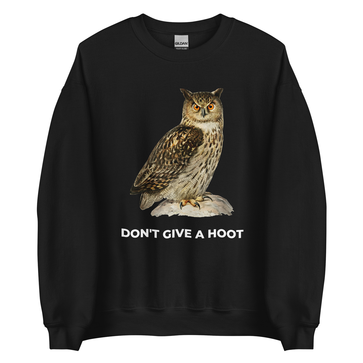 Black Owl Sweatshirt featuring a captivating Don't Give a Hoot graphic on the chest - Funny Graphic Owl Sweatshirts - Boozy Fox