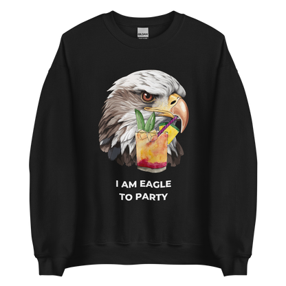 Black Eagle Sweatshirt featuring a vibrant I Am Eagle To Party graphic on the chest - Funny Graphic Eagle Sweatshirts - Boozy Fox