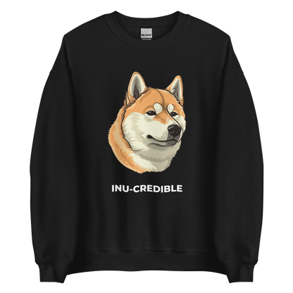 Black Shiba Inu Sweatshirt featuring the Inu-Credible graphic on the chest - Funny Graphic Shiba Inu Sweatshirts - Boozy Fox