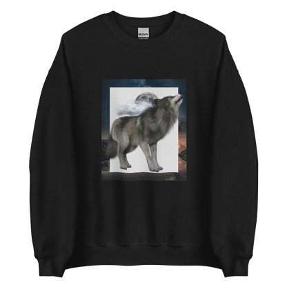 Black Wolf Sweatshirt featuring a fierce Wolf graphic on the chest - Cool Graphic Wolf Sweatshirts - Boozy Fox