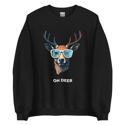 Black Deer Sweatshirt featuring a hilarious Oh Deer graphic on the chest - Funny Graphic Deer Sweatshirts - Boozy Fox