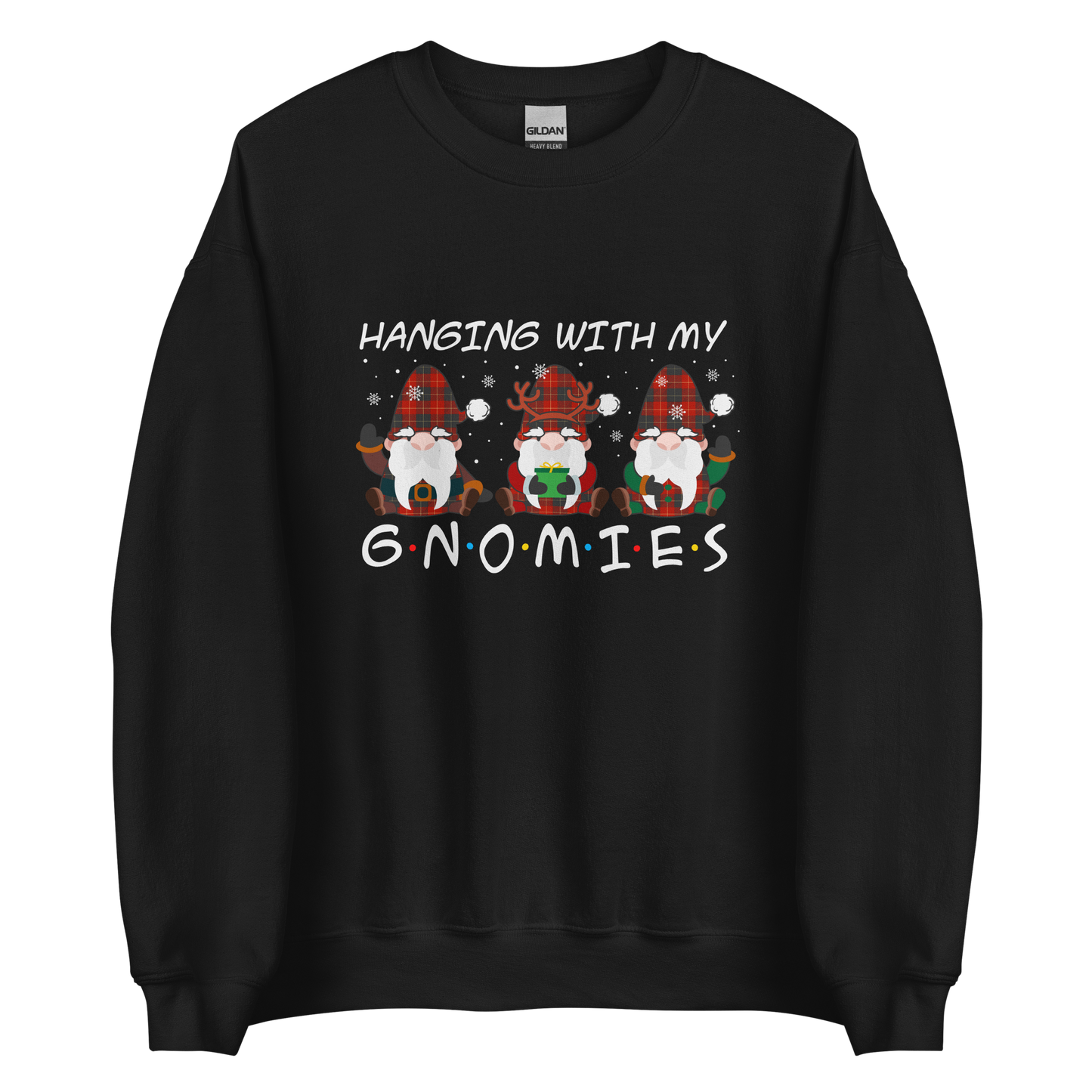 Black Christmas Gnome Sweatshirt featuring a delight Hanging With My Gnomies graphic on the chest - Funny Christmas Graphic Gnome Sweatshirts - Boozy Fox