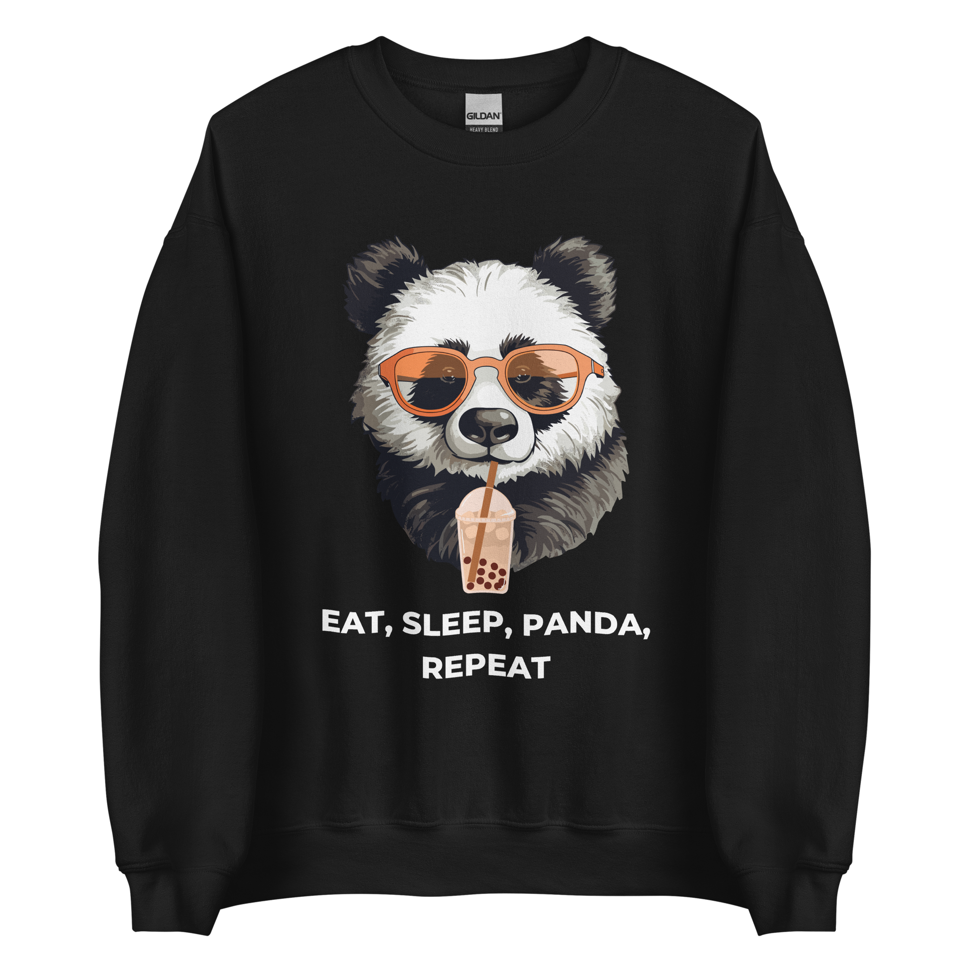 Black Panda Sweatshirt featuring an adorable Eat, Sleep, Panda, Repeat graphic on the chest - Funny Graphic Panda Sweatshirts - Boozy Fox