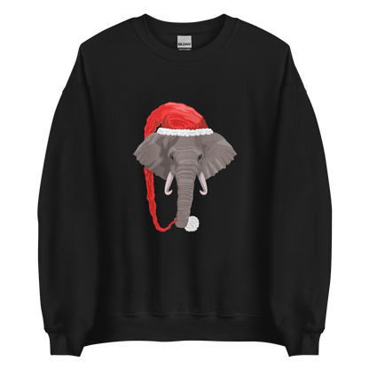 Black Christmas Elephant Sweatshirt featuring a delight Elephant Wearing an Elf Hat graphic on the chest - Funny Christmas Graphic Elephant Sweatshirts - Boozy Fox