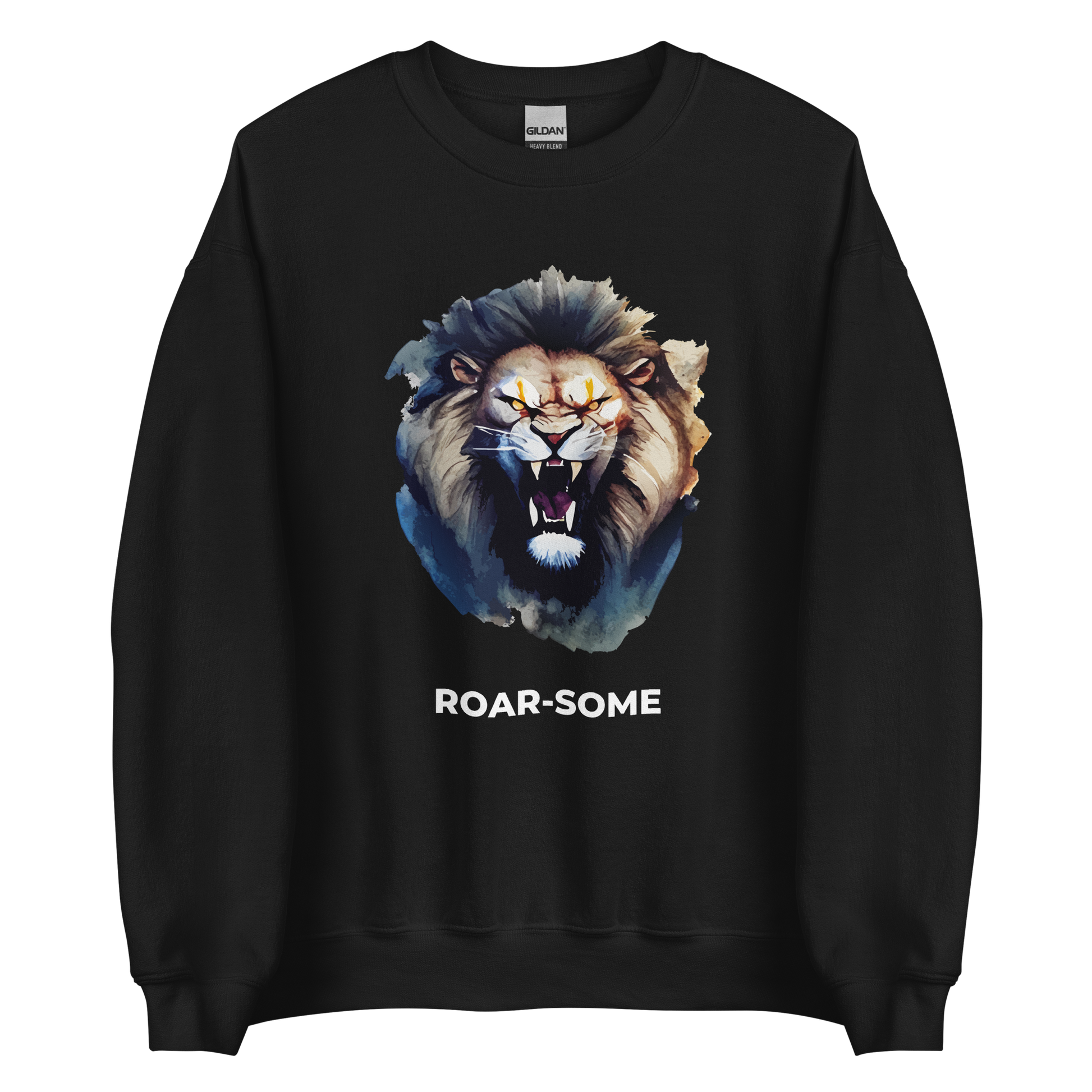 Black Lion Sweatshirt featuring a Roar-Some graphic on the chest - Cool Graphic Lion Sweatshirts - Boozy Fox
