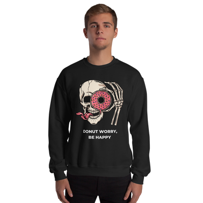 Man wearing a Black Donut Worry Be Happy Sweatshirt - Boozy Fox