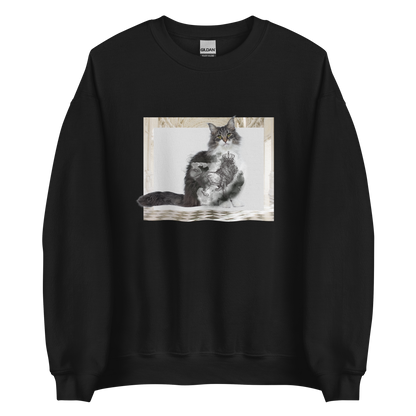 Black Royal Cat Sweatshirt featuring a Majestic Cat graphic on the chest - Cute Graphic Cat Sweatshirts - Boozy Fox