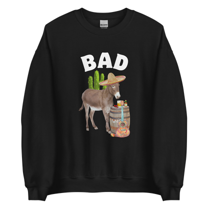 Black Donkey Sweatshirt featuring a Funny Bad Ass Donkey graphic on the chest - Funny Graphic Bad Ass Donkey Sweatshirts - Boozy Fox