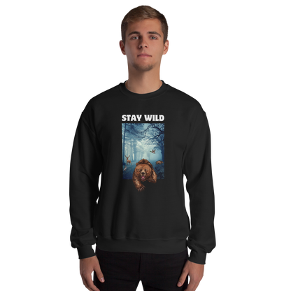 Man wearing a Black Stay Wild Sweatshirt - Boozy Fox