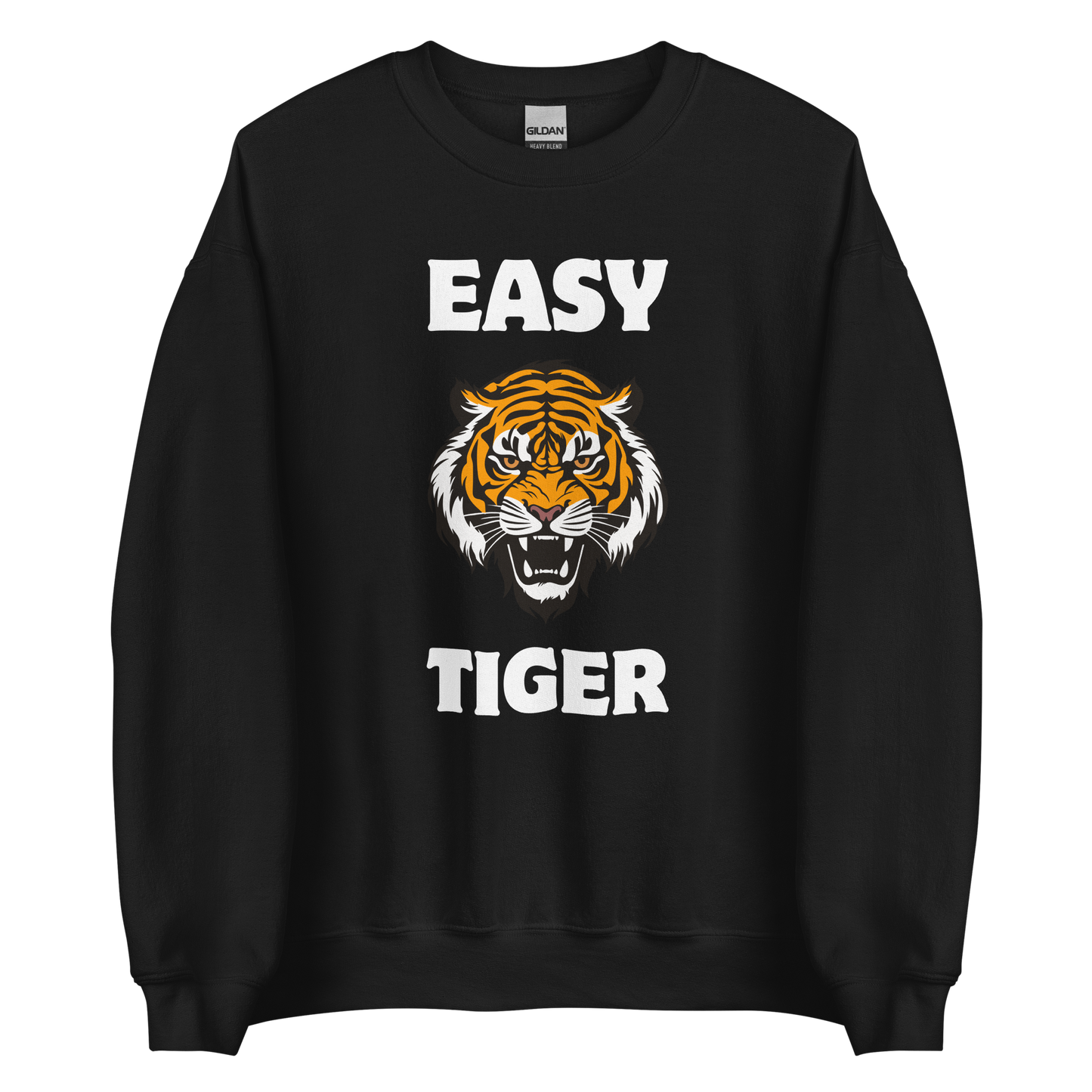 Black Tiger Sweatshirt featuring a Easy Tiger graphic on the chest - Funny Graphic Tiger Sweatshirts - Boozy Fox