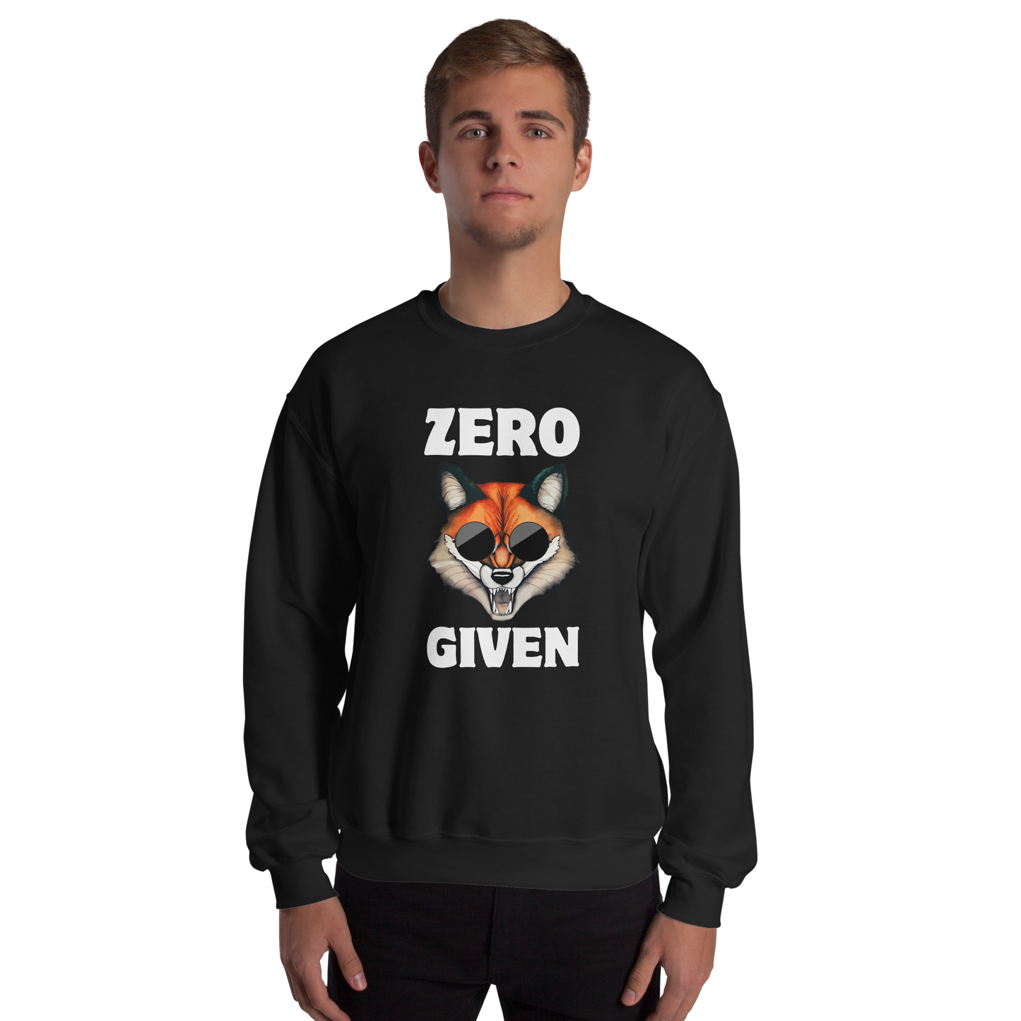 Man wearing a Black Zero Fox Given Sweatshirt - Boozy Fox