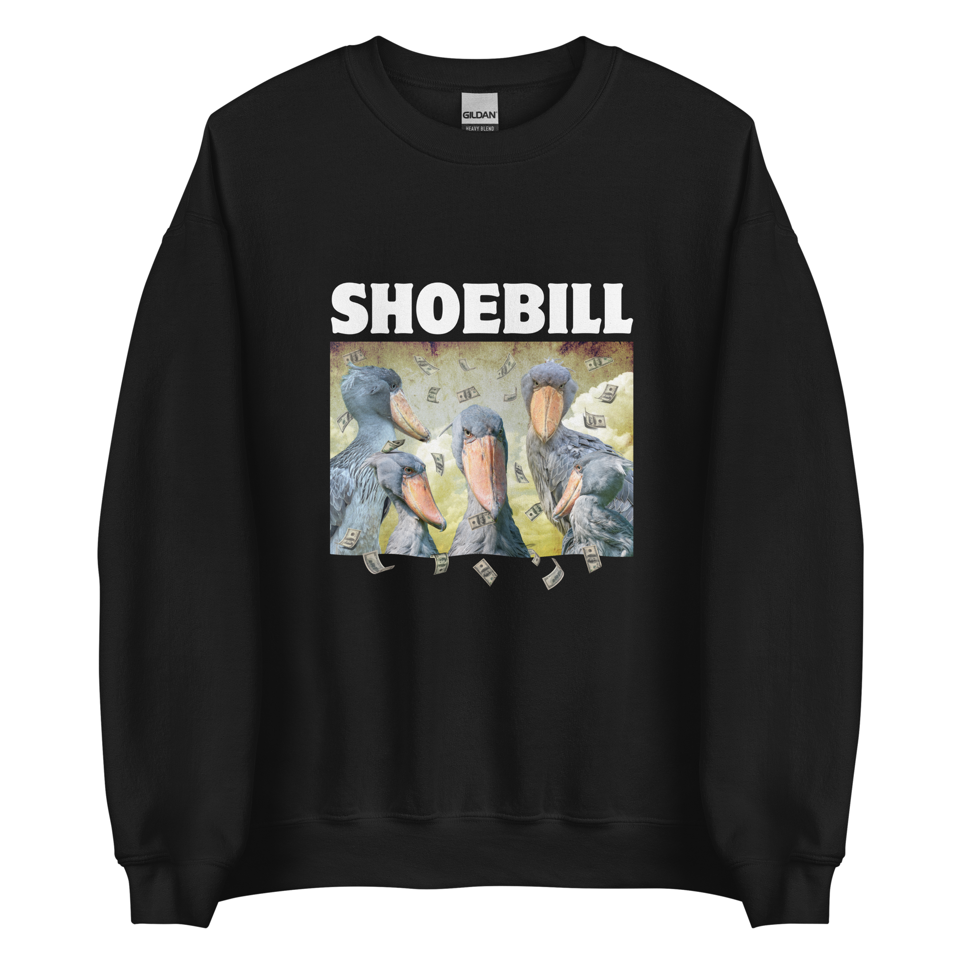 Black Shoebill Sweatshirt featuring a cool Shoebill graphic on the chest - Artsy/Funny Graphic Shoebill Stork Sweatshirts - Boozy Fox